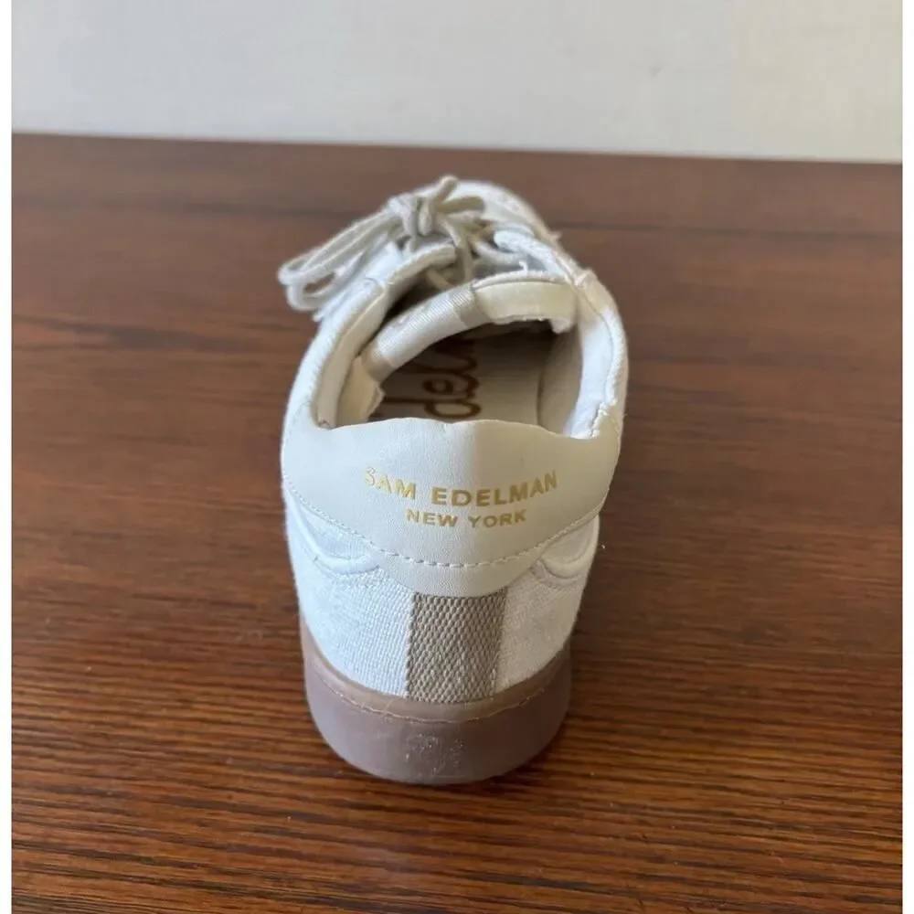 Sam Edelman Jayne Washed Palm/Linen/White Lace Up Low Sneakers Women's Size 9.5